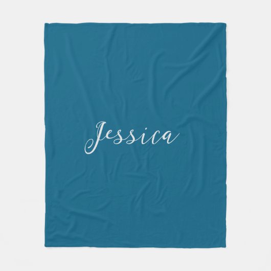 Blue Modern Elegant Plain Simple Professional Name フリースブランケット (正面)