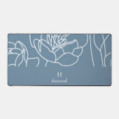 Blue Modern Elegant Wildflower Monogram Name デスクマット (正面)