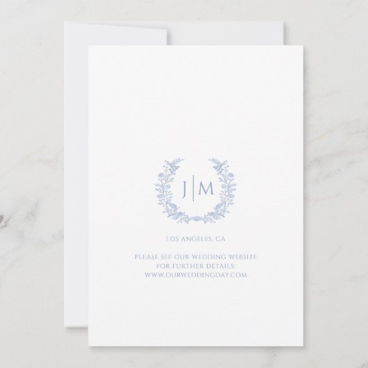 Blue Modern Floral Wreath Boho Wedding 招待状 (裏面)