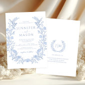 Blue Modern Floral Wreath Boho Wedding 招待状
