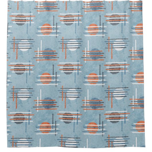 Blue Modern Geometric シャワーカーテン (正面)