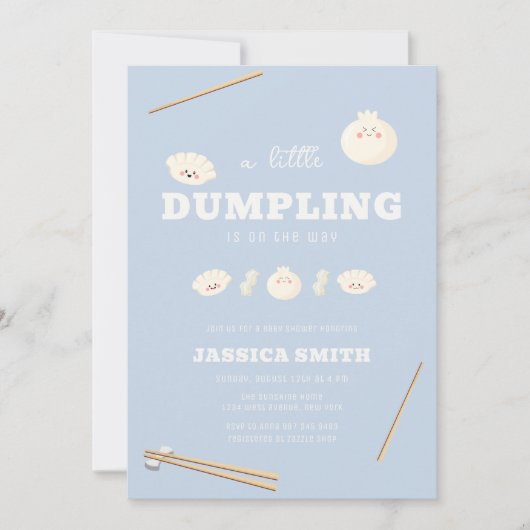 Blue Modern Kawaii Bao Dumpling Baby Shower  招待状 (正面)