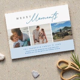 Blue Modern Merry Moments Beach Photos Holiday シーズンカード