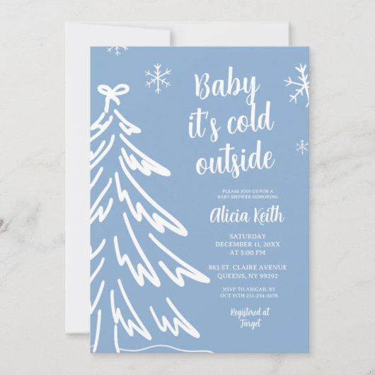 Blue Modern Minimalist Winter Baby Shower 招待状 (正面)