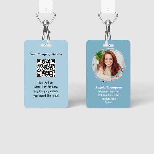 Blue Modern Photo QR Code Employee バッジ