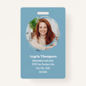 Blue Modern Photo QR Code Employee バッジ (正面)