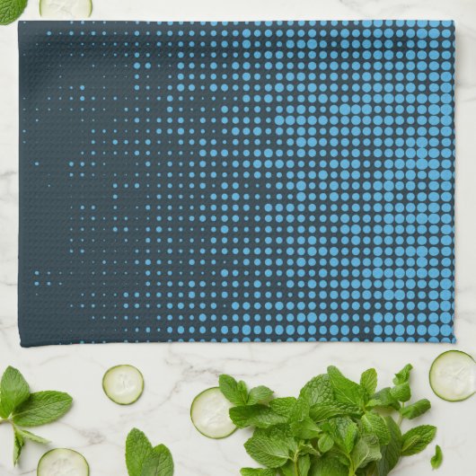 Blue, modern, retro, cool, trendy dot pattern キッチンタオル (折り畳み)