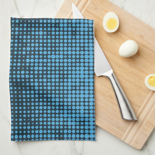 Blue, modern, retro, cool, trendy dot pattern キッチンタオル (四つ折り)