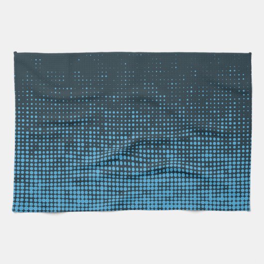 Blue, modern, retro, cool, trendy dot pattern キッチンタオル (横)