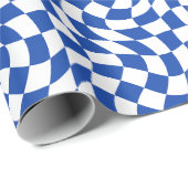 Blue modern retro swirl checkered ラッピングペーパー (ロールコーナー)
