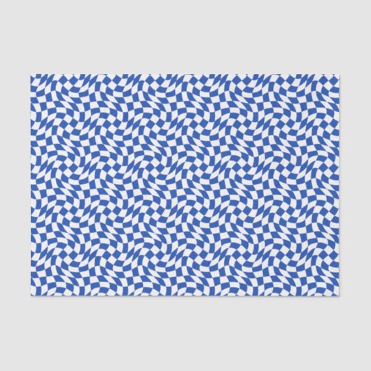 Blue modern retro swirl checkered 薄葉紙 (正面)