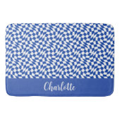 Blue modern retro swirl checkered custom name バスマット (正面)