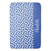 Blue modern retro swirl checkered custom name バスマット (正面縦)
