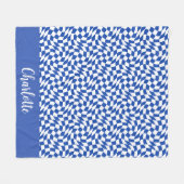 Blue modern retro swirl checkered custom name フリースブランケット (正面(横))