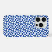 Blue modern retro swirl checkered iPhoneケース (裏面横)