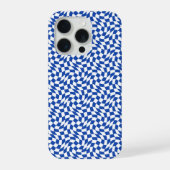 Blue modern retro swirl checkered iPhoneケース (裏面)