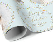 Blue Modern Script Merry Christmas Family 6 photo ラッピングペーパー (ロールコーナー)