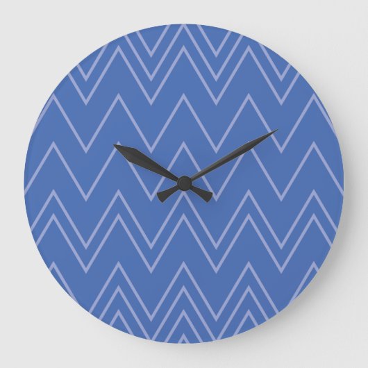 Blue, modern, simple, cool, trendy zigzag pattern ラージ壁時計 (正面)