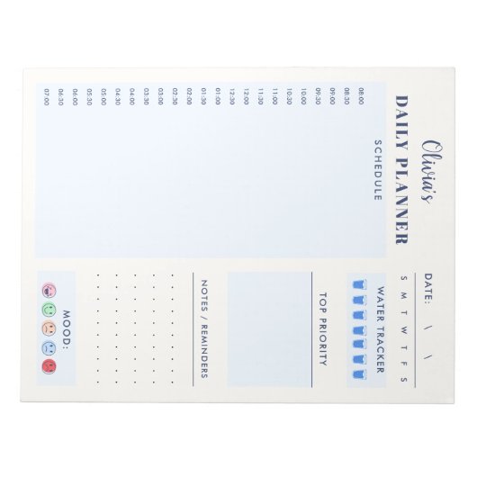 Blue Modern Simple Custom Daily Planner Schedule  ノートパッド (正面)