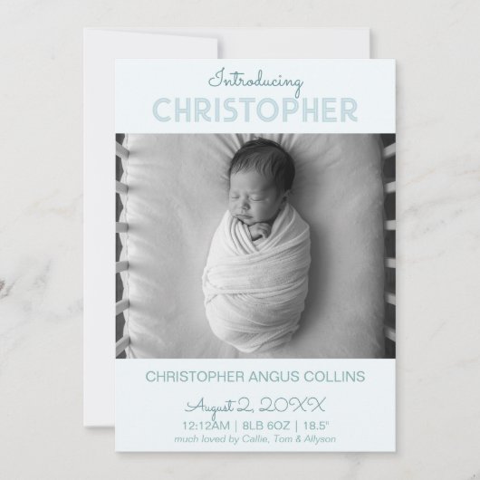 Blue Modern Tile Birth Announcement Card (正面)