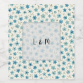 Blue Modern tiny flowers  ワインラベル (シングルラベル)