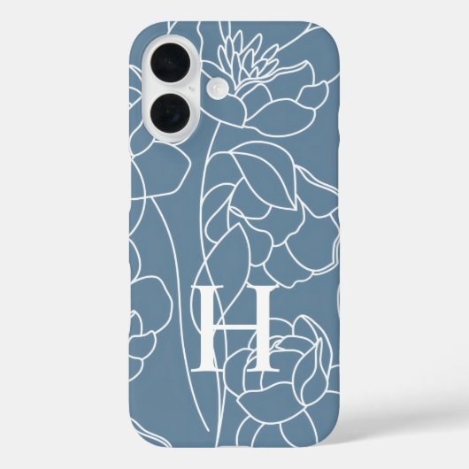 Blue Modern Watercolor Wildflower Name Monogram Case-Mate iPhoneケース (裏面)