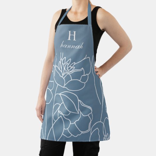 Blue Modern Wildflower Custom Monogram Name Apron エプロン (インサイチュ)