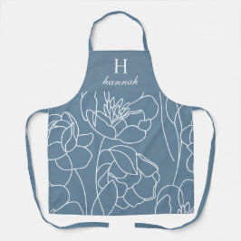 Blue Modern Wildflower Custom Monogram Name Apron エプロン