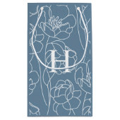 Blue Modern Wildflower Monogram スモールペーパーバッグ (裏面)