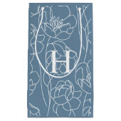 Blue Modern Wildflower Monogram スモールペーパーバッグ (正面)