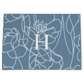 Blue Modern Wildflower Monogram Name ラージペーパーバッグ (正面)
