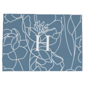 Blue Modern Wildflower Monogram Name ラージペーパーバッグ (裏面)