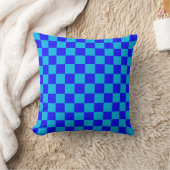 Blue Monochrome Checkerboard Pattern クッション (ブランケット)
