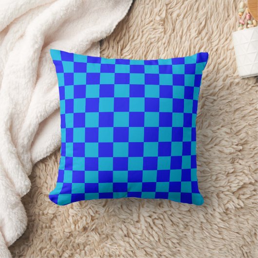 Blue Monochrome Checkerboard Pattern クッション (ブランケット)