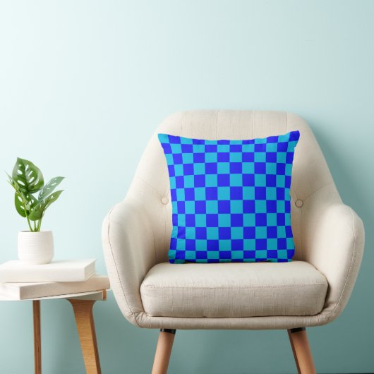 Blue Monochrome Checkerboard Pattern クッション (椅子)