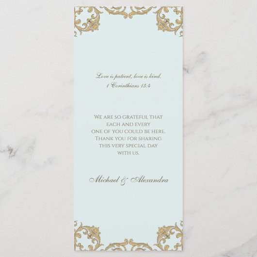 Blue Monogram Baroque Christian Wedding Menu メニュー (裏面)