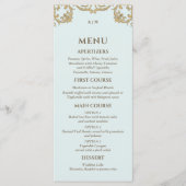 Blue Monogram Baroque Christian Wedding Menu メニュー (正面)
