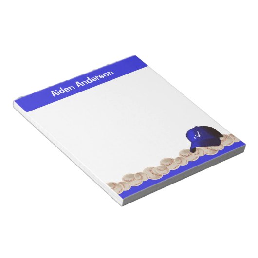 Blue Monogram Baseball Hatメモ帳 ノートパッド (アングル)