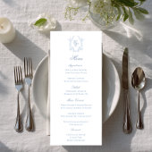 Blue Monogram Crest Wedding Reception Menu Card セーブザデート