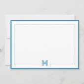 Blue Monogram Double Border Stationery ノートカード (正面)
