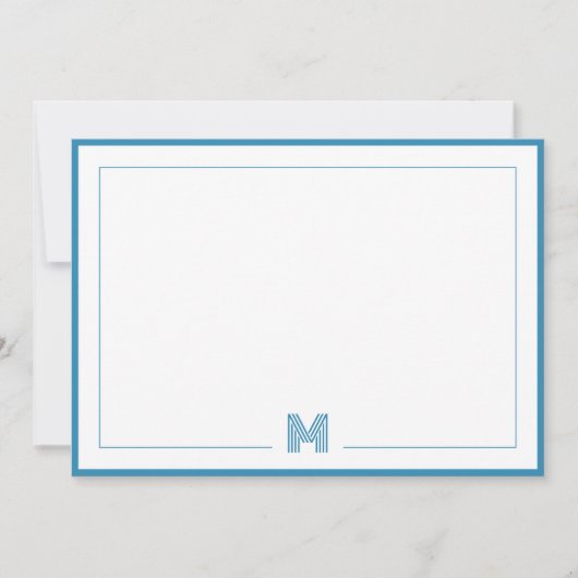 Blue Monogram Double Border Stationery ノートカード (正面)