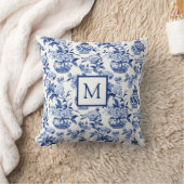 Blue Monogram French Country Throw Pillow クッション (ブランケット)