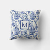 Blue Monogram French Country Throw Pillow クッション (裏面)