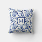 Blue Monogram French Country Throw Pillow クッション (正面)