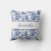 Blue Monogram Name French Country Throw Pillow クッション (裏面)