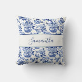 Blue Monogram Name French Country Throw Pillow クッション (正面)