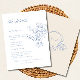Blue Monogrammed Crest Floral Wedding Details  エンクロージャーカード