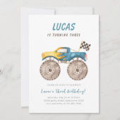 Blue Monster Truck Any Age Birthday Party 招待状 (正面)