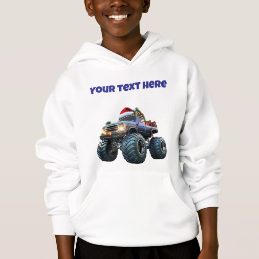 Blue Monster Xmas Truck Editable  Boys Hoodie (正面)