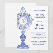 blue monstrance design | First Holy Communion 招待状 (正面/裏面)